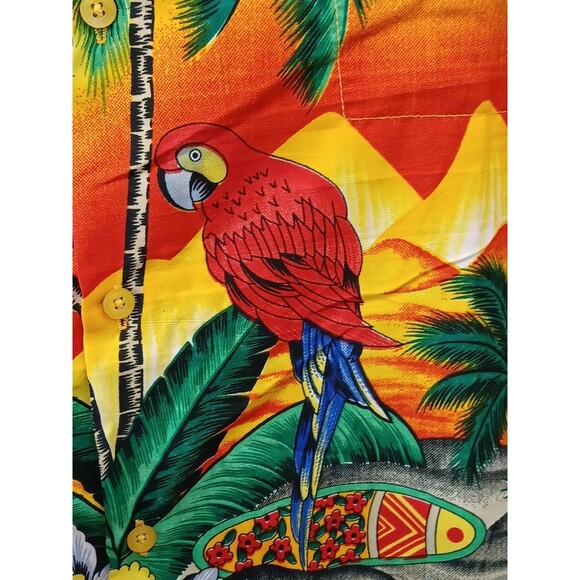 Tropical Mens Hawaiian Shirt XXXL Yellow Green Parrot Palms Button Down - Picture 4 of 9